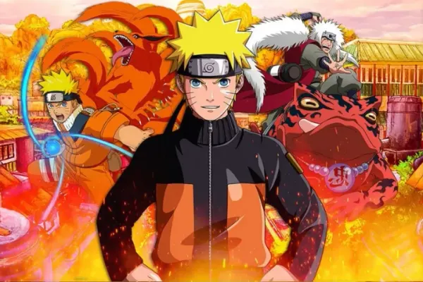 Obdélníkový jedlý obrázek na dort – Naruto, liška Kurama, Jiraiya a Gamabunta (žlutá, černá, červená)