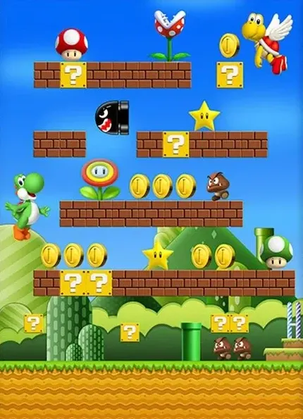 Obdélníkový jedlý obrázek na dort – Super Mario (modrá, zelená, žlutá)