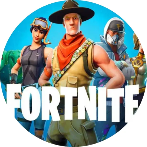 Kulatý jedlý obrázek na dort – Fortnite 2021 (modrá, hnědá, bílá)