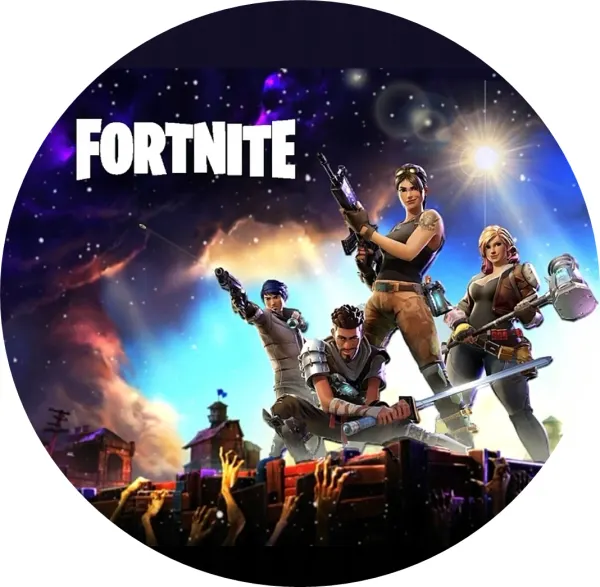 Kulatý jedlý obrázek na dort – Fortnite, Dark Galaxy (modrá, fialová, černá)