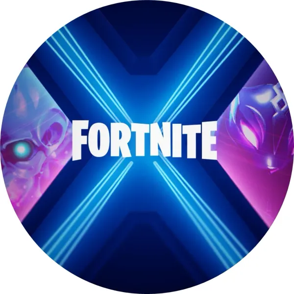 Kulatý jedlý obrázek na dort – Fortnite, X (modrá, fialová, černá)