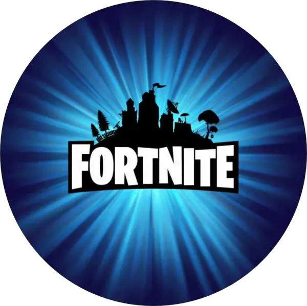 Kulatý jedlý obrázek na dort – Fortnite, Záře (modrá, černá, bílá)