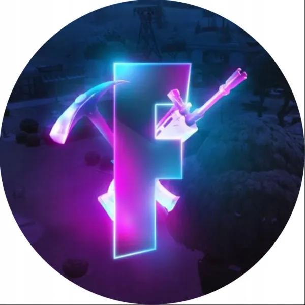 Kulatý jedlý obrázek na dort – Fortnite, Znak (modrá, fialová, růžová)