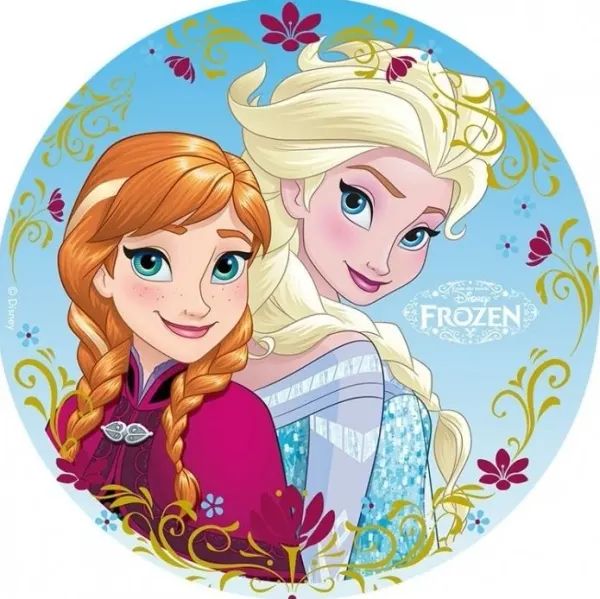 Kulatý jedlý obrázek na dort – Frozen 2 (modrá, fialová, žlutá)