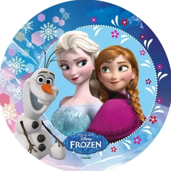 Kulatý jedlý obrázek na dort – Frozen, Trio (modrá, fialová, bílá)