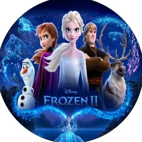 Kulatý jedlý obrázek na dort – Frozen, Dark (modrá, bílá, fialová)