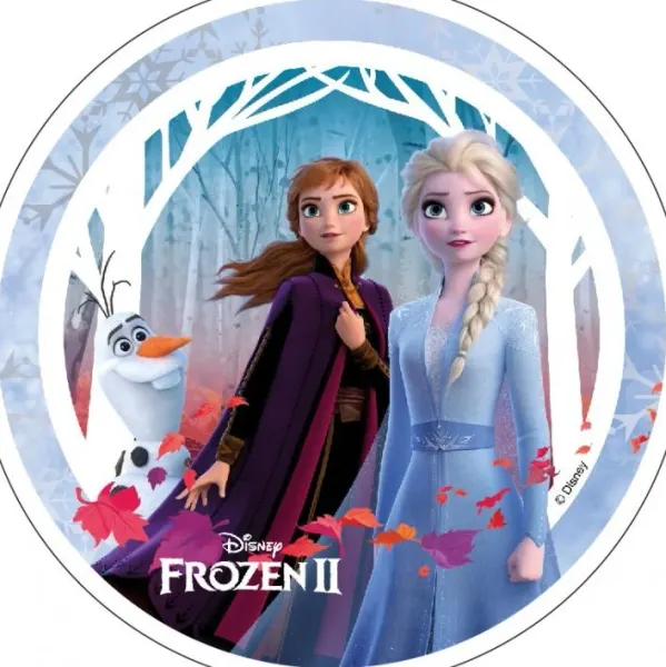 Kulatý jedlý obrázek na dort – Frozen, Light 3 (modrá, fialová, bílá)