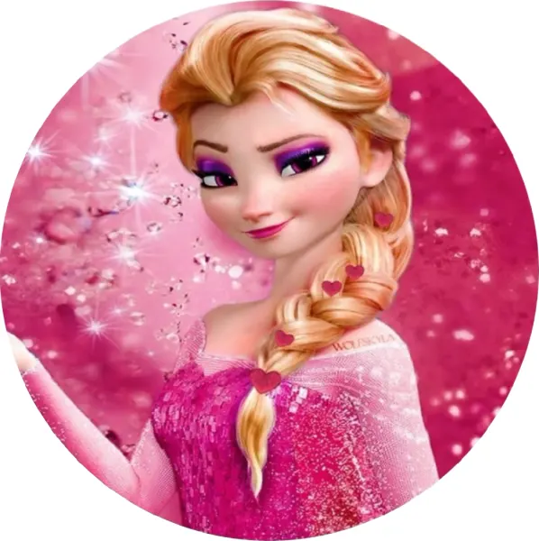 Kulatý jedlý obrázek na dort – Frozen, Elsa, růžová (růžová, fialová, bílá)