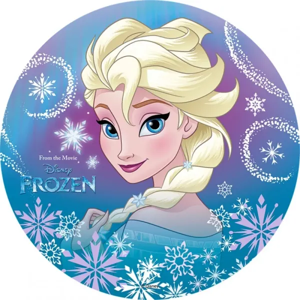 Kulatý jedlý obrázek na dort – Frozen, Elsa 2 (modrá, tyrkysová, fialová)