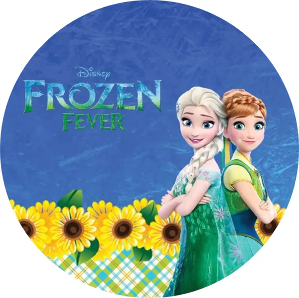 Kulatý jedlý obrázek na dort – Frozen, Slunečnice (modrá, zelená, žlutá)