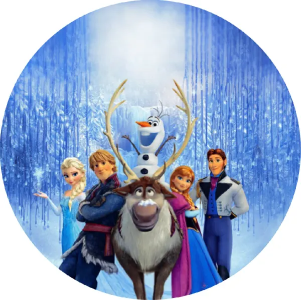 Kulatý jedlý obrázek na dort – Frozen, Záře (modrá, bílá, fialová)