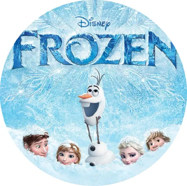 Kulatý jedlý obrázek na dort – Frozen, Zmrznutí (modrá, bílá, tyrkysová)