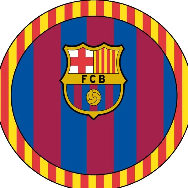 Kulatý jedlý obrázek na dort – FC Barcelona, Pruhovaný (červená, modrá, žlutá)