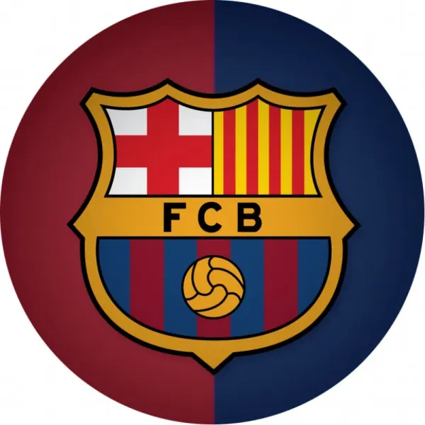 Kulatý jedlý obrázek na dort – FC Barcelona, Tmavý (modrá, červená, žlutá)