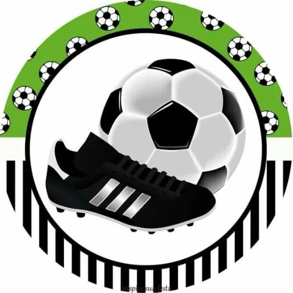Kulatý jedlý obrázek na dort – Fotbal s okrajem (zelená, černá, bílá)