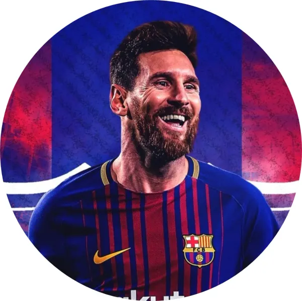Kulatý jedlý obrázek na dort – Lionel Messi 2021 (modrá, červená)
