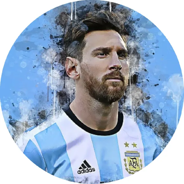 Kulatý jedlý obrázek na dort – Messi, Argentina (modrá, bílá, černá)