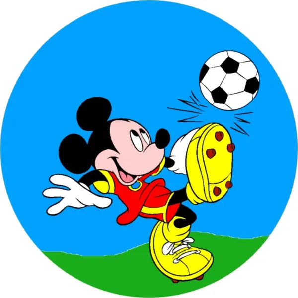 Kulatý jedlý obrázek na dort – Mickey, Fotbalista (modrá, červená, žlutá)