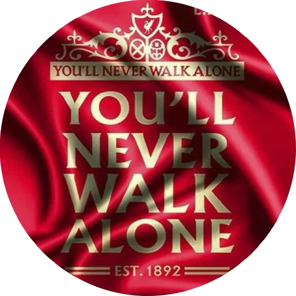 Kulatý jedlý obrázek na dort – Liverpool, YNWA (červená, zlatá, bílá)