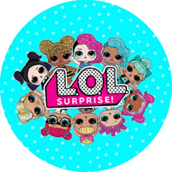 Kulatý jedlý obrázek na dort – LOL Surprise, Nebeská (tyrkysová, růžová, černá)