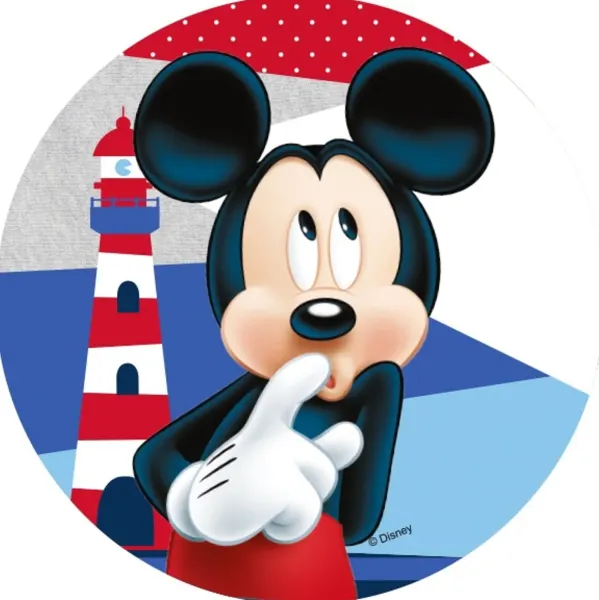 Kulatý jedlý obrázek na dort – Mickey Mouse, Maják (červená, modrá, bílá)