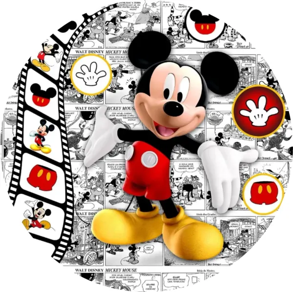 Kulatý jedlý obrázek na dort – Mickey Mouse, Film (černá, červená, žlutá)