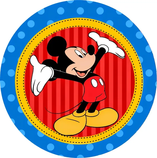 Kulatý jedlý obrázek na dort – Mickey Mouse, Show (červená, modrá, žlutá)