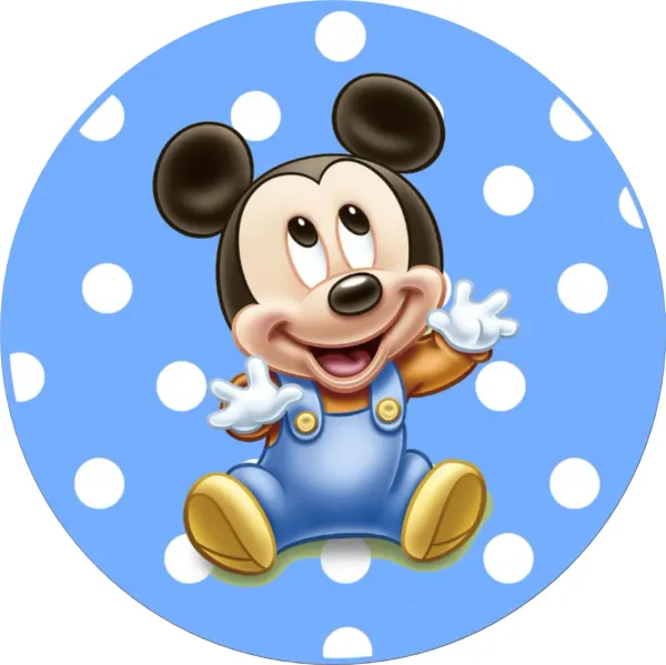 Kulatý jedlý obrázek na dort – Mickey Mouse, Baby (modrá, bílá, žlutá)