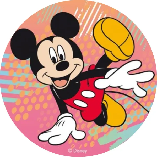 Kulatý jedlý obrázek na dort – Mickey Mouse, Freestyler (růžová, červená, žlutá)
