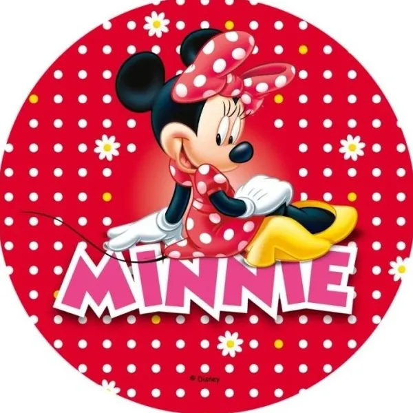 Kulatý jedlý obrázek na dort – Minnie, Red (červená, bílá, růžová)