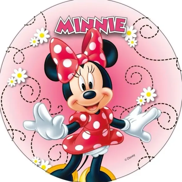 Kulatý jedlý obrázek na dort – Minnie 2 (růžová, červená, bílá)