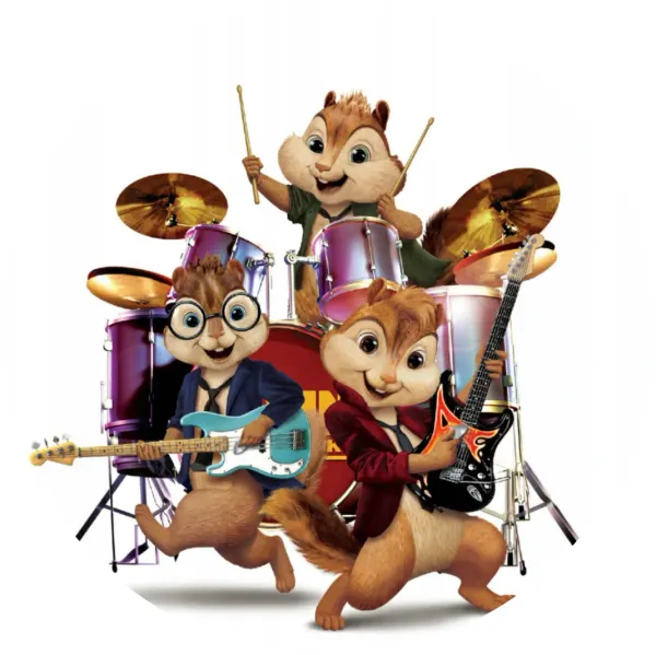 Kulatý jedlý obrázek na dort – Alvin a Chipmunkové 2 (hnědá, červená, fialová)