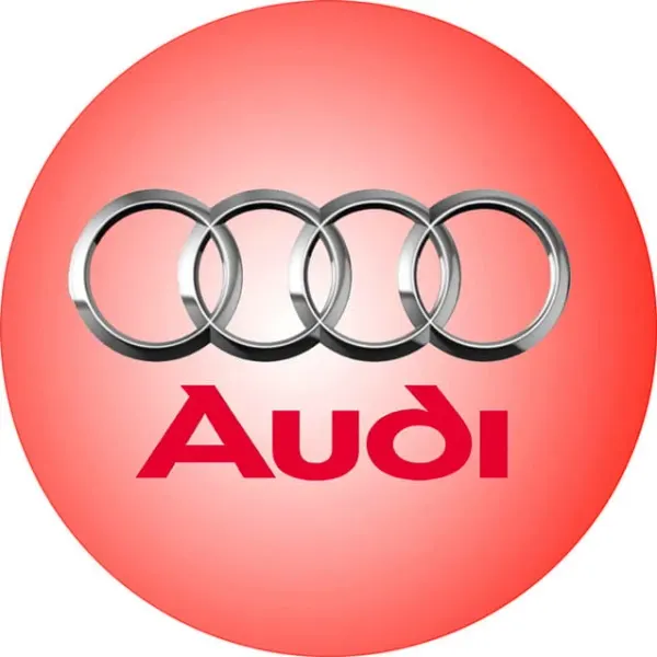 Kulatý jedlý obrázek na dort – Audi (červená, stříbrná, bílá)
