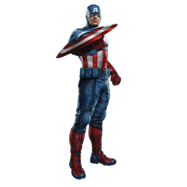 Kulatý jedlý obrázek na dort – Avengers, Kapitán Amerika na bílém podkladu (modrá, červená, bílá)