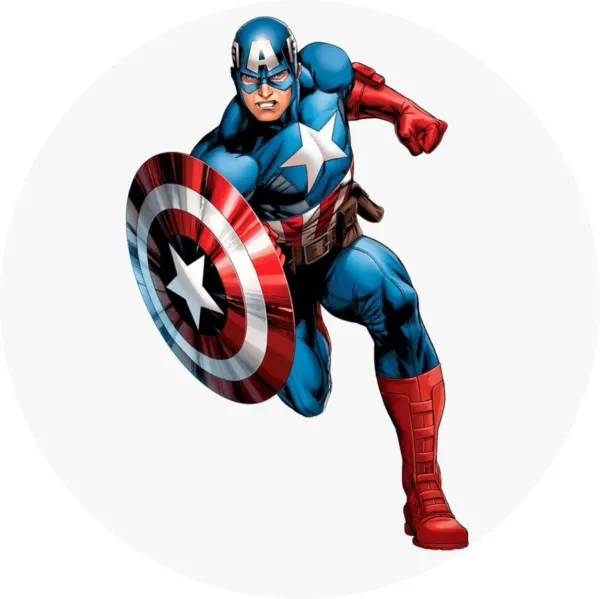 Kulatý jedlý obrázek na dort – Avengers, Kapitán Amerika 2 (modrá, červená, bílá)