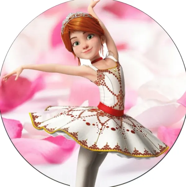 Kulatý jedlý obrázek na dort – Baletka Ballerina (růžová, bílá, červená)