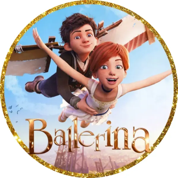Kulatý jedlý obrázek na dort – Baletka Ballerina 2 (modrá, zlatá, bílá)