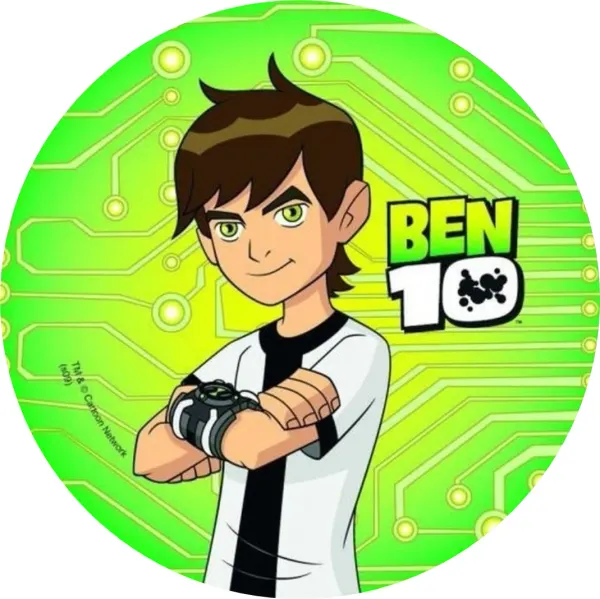 Kulatý jedlý obrázek na dort – Ben 10 (zelená, bílá, černá)