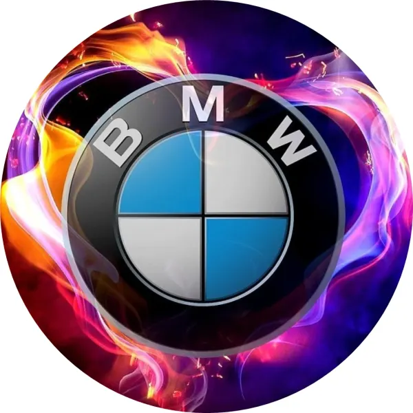 Kulatý jedlý obrázek na dort – BMW, barevný znak (fialová, modrá, červená)