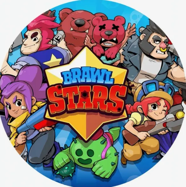 Kulatý jedlý obrázek na dort – Brawl Stars, hrdinové, Spike a dva medvědi (modrá, žlutá, červená)