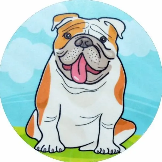 Kulatý jedlý obrázek na dort – Bulldog, pes (modrá, zelená, bílá)