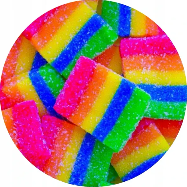 Kulatý jedlý obrázek na dort – Cukrovinky, Candy (duhová, růžová, modrá)