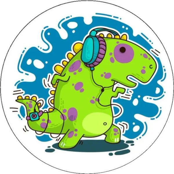 Kulatý jedlý obrázek na dort – Crazy Dinosaurus (zelená, modrá, fialová)