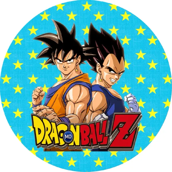 Kulatý jedlý obrázek na dort – Dragon Ball, Z (modrá, žlutá, černá)