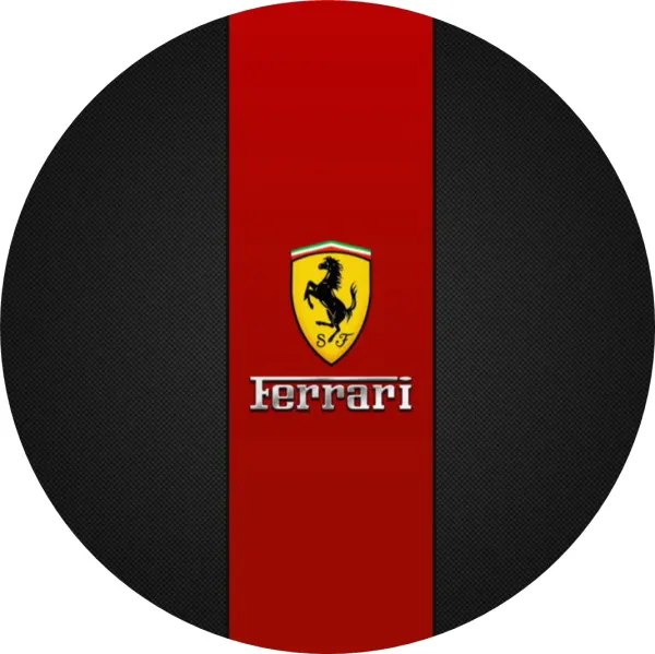 Kulatý jedlý obrázek na dort – Ferrari, erb na pruhu s karbonovým pozadím (červená, černá, žlutá)