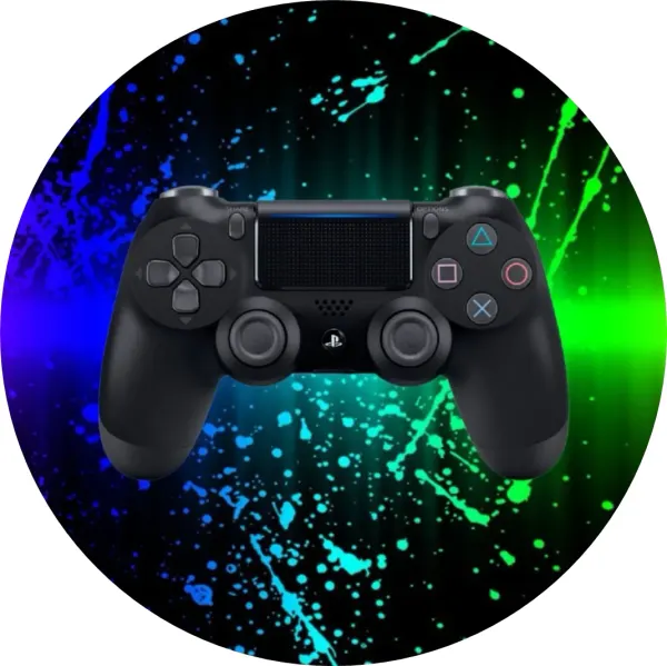 Kulatý jedlý obrázek na dort – Game, PlayStation (černá, modrá, zelená)