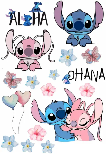 Obdélníkový jedlý papír k výřezu – Lilo & Stitch k výřezu (modrá, růžová, bílá)