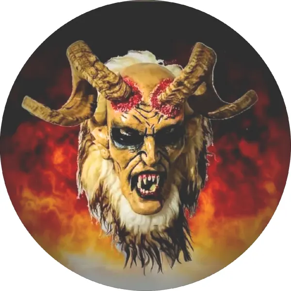 Kulatý jedlý obrázek na dort – Krampus, čert, ďábel, Halloween (černá, červená, hnědá)