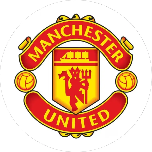 Kulatý jedlý obrázek na dort – Fotbal Manchester logo (červená, žlutá, černá)