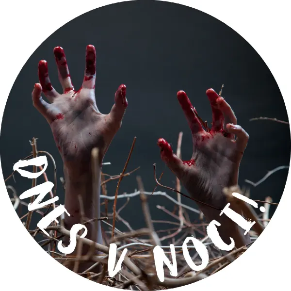 Kulatý jedlý obrázek na dort – Halloween, ruce z trní s nápisem DNES V NOCI (černá, červená, bílá)